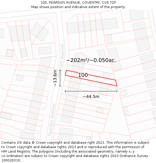100, PEARSON AVENUE, COVENTRY, CV6 7DF: Plot and title map