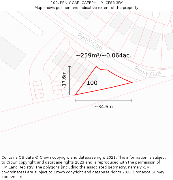 100, PEN Y CAE, CAERPHILLY, CF83 3BY: Plot and title map