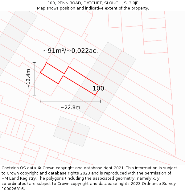 100, PENN ROAD, DATCHET, SLOUGH, SL3 9JE: Plot and title map