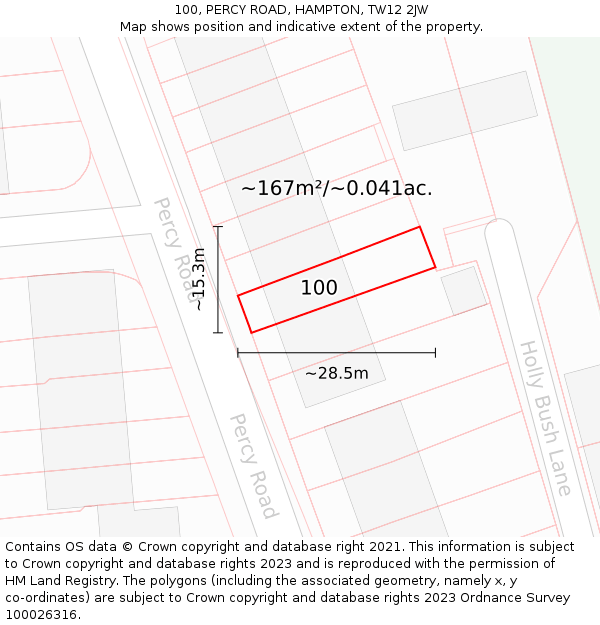 100, PERCY ROAD, HAMPTON, TW12 2JW: Plot and title map