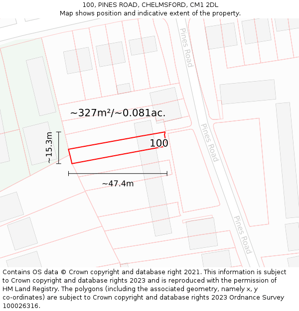 100, PINES ROAD, CHELMSFORD, CM1 2DL: Plot and title map