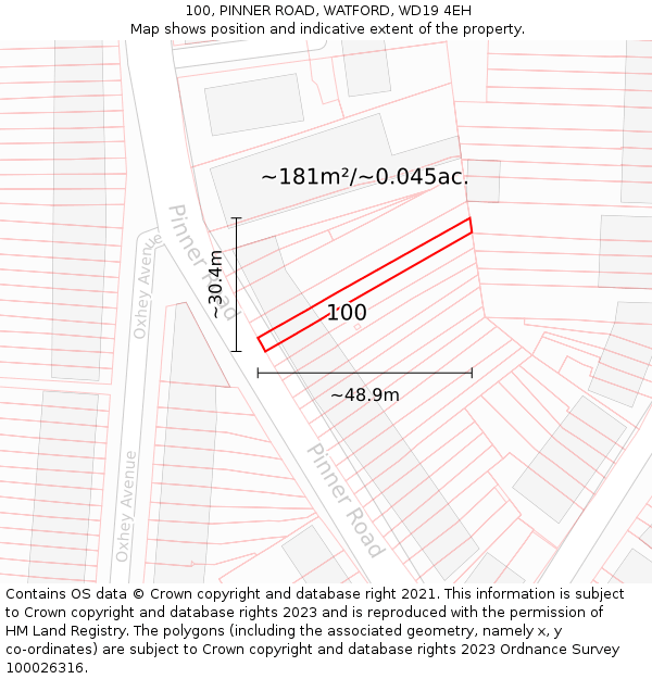 100, PINNER ROAD, WATFORD, WD19 4EH: Plot and title map