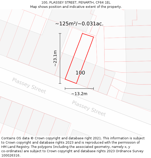 100, PLASSEY STREET, PENARTH, CF64 1EL: Plot and title map