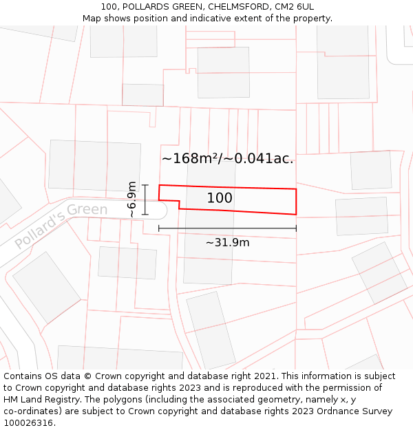100, POLLARDS GREEN, CHELMSFORD, CM2 6UL: Plot and title map