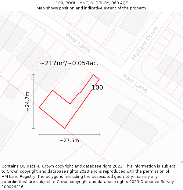 100, POOL LANE, OLDBURY, B69 4QS: Plot and title map