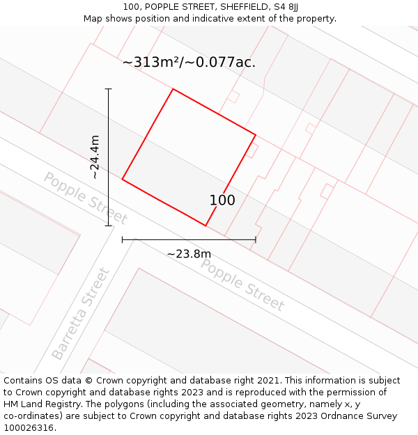 100, POPPLE STREET, SHEFFIELD, S4 8JJ: Plot and title map