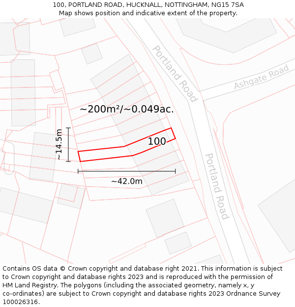 100, PORTLAND ROAD, HUCKNALL, NOTTINGHAM, NG15 7SA: Plot and title map