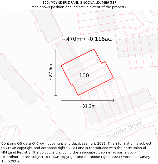 100, POYNDER DRIVE, SNODLAND, ME6 5SF: Plot and title map