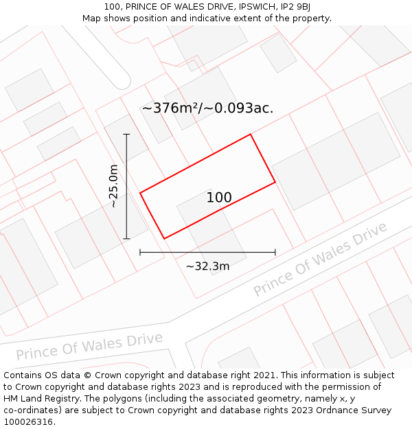 100, PRINCE OF WALES DRIVE, IPSWICH, IP2 9BJ: Plot and title map