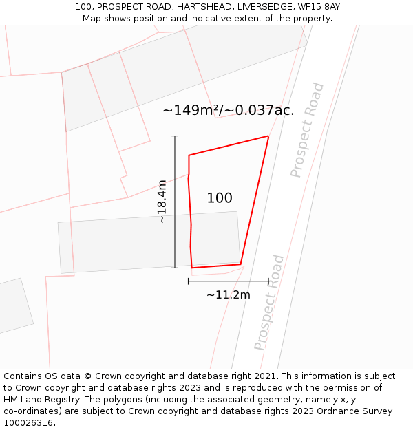 100, PROSPECT ROAD, HARTSHEAD, LIVERSEDGE, WF15 8AY: Plot and title map