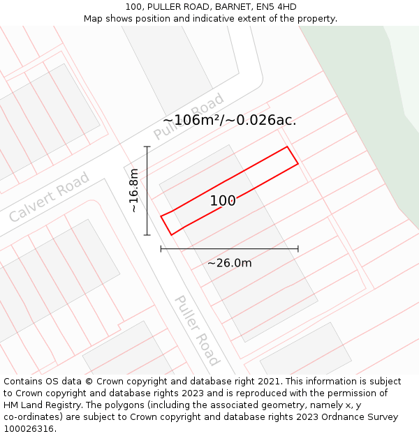 100, PULLER ROAD, BARNET, EN5 4HD: Plot and title map