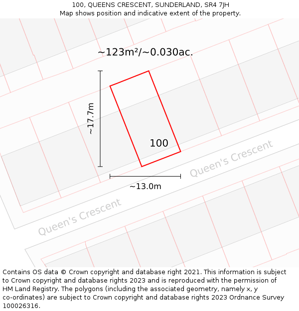 100, QUEENS CRESCENT, SUNDERLAND, SR4 7JH: Plot and title map