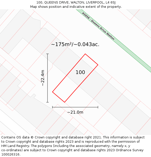 100, QUEENS DRIVE, WALTON, LIVERPOOL, L4 6SJ: Plot and title map