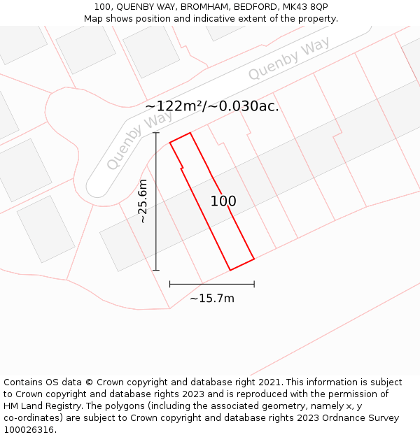 100, QUENBY WAY, BROMHAM, BEDFORD, MK43 8QP: Plot and title map