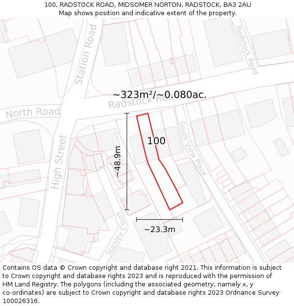 100, RADSTOCK ROAD, MIDSOMER NORTON, RADSTOCK, BA3 2AU: Plot and title map
