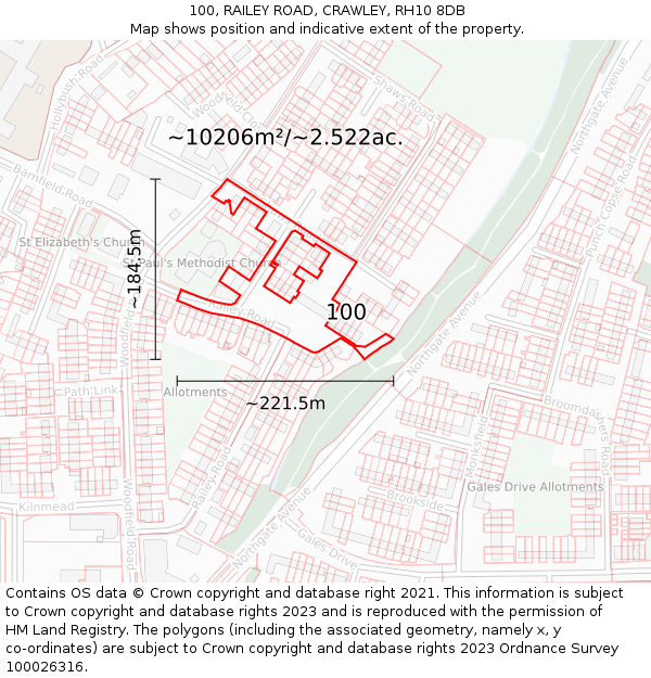 100, RAILEY ROAD, CRAWLEY, RH10 8DB: Plot and title map