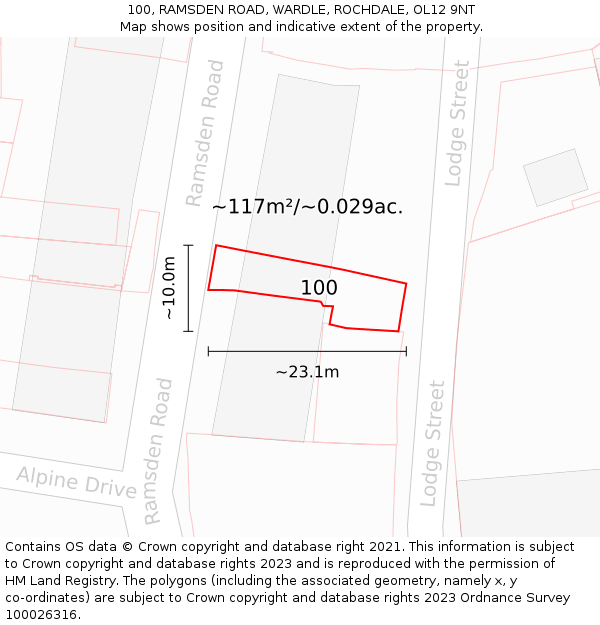 100, RAMSDEN ROAD, WARDLE, ROCHDALE, OL12 9NT: Plot and title map