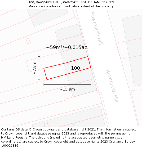 100, RAWMARSH HILL, PARKGATE, ROTHERHAM, S62 6EX: Plot and title map