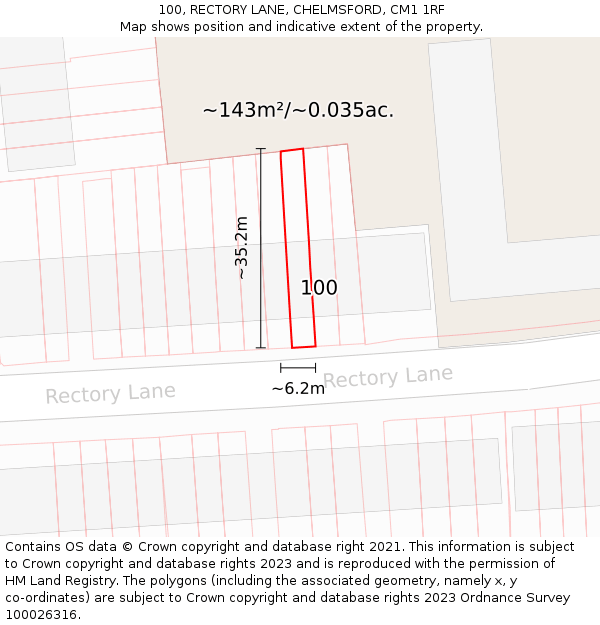 100, RECTORY LANE, CHELMSFORD, CM1 1RF: Plot and title map