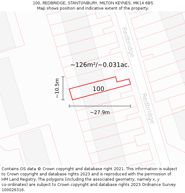 100, REDBRIDGE, STANTONBURY, MILTON KEYNES, MK14 6BS: Plot and title map