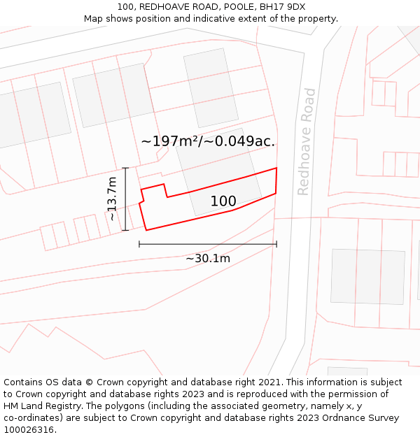 100, REDHOAVE ROAD, POOLE, BH17 9DX: Plot and title map