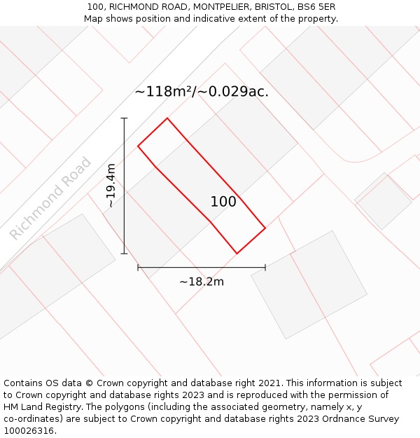 100, RICHMOND ROAD, MONTPELIER, BRISTOL, BS6 5ER: Plot and title map