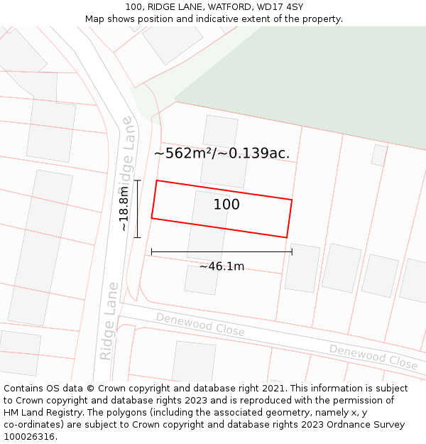 100, RIDGE LANE, WATFORD, WD17 4SY: Plot and title map
