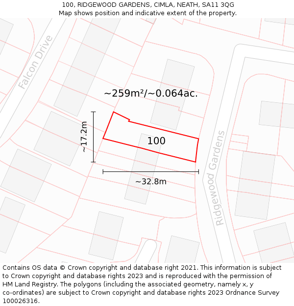 100, RIDGEWOOD GARDENS, CIMLA, NEATH, SA11 3QG: Plot and title map
