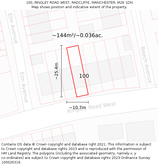100, RINGLEY ROAD WEST, RADCLIFFE, MANCHESTER, M26 1DN: Plot and title map