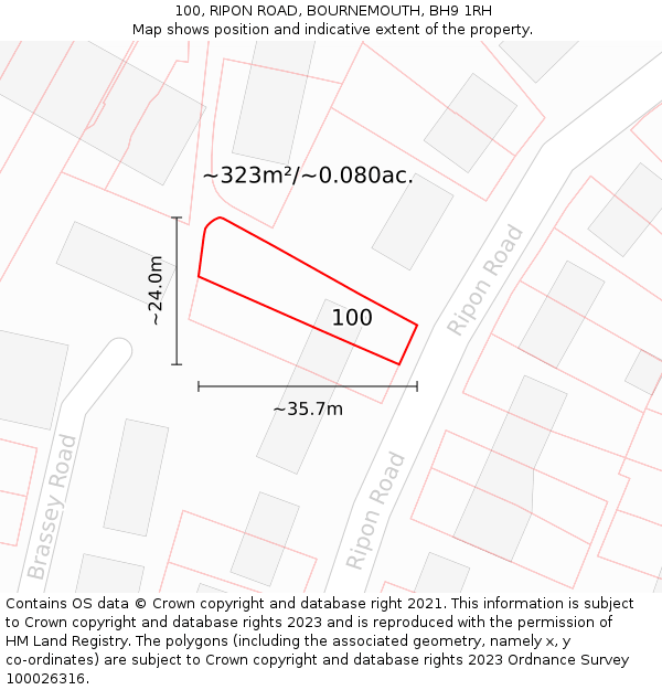 100, RIPON ROAD, BOURNEMOUTH, BH9 1RH: Plot and title map