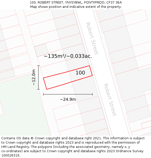100, ROBERT STREET, YNYSYBWL, PONTYPRIDD, CF37 3EA: Plot and title map