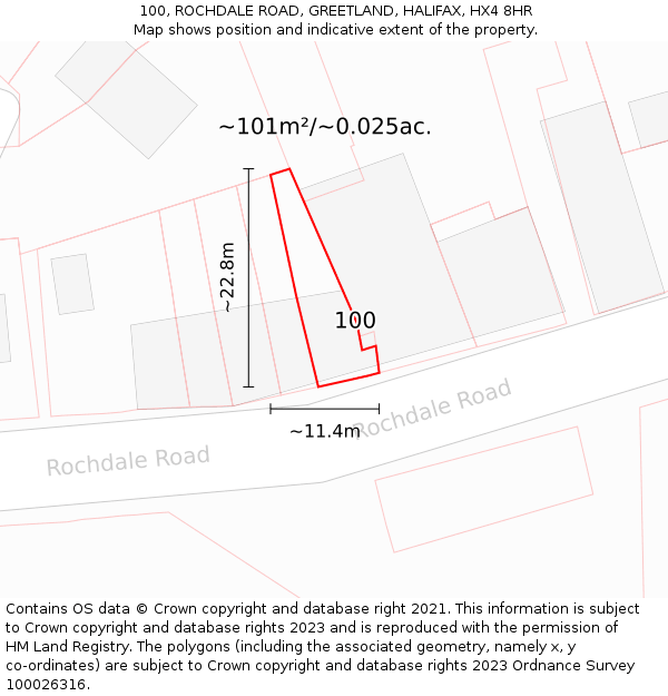 100, ROCHDALE ROAD, GREETLAND, HALIFAX, HX4 8HR: Plot and title map