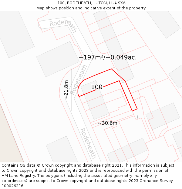 100, RODEHEATH, LUTON, LU4 9XA: Plot and title map