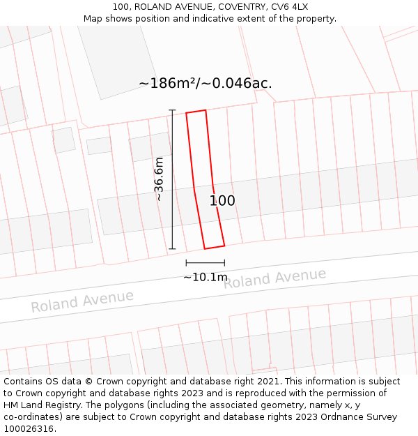 100, ROLAND AVENUE, COVENTRY, CV6 4LX: Plot and title map