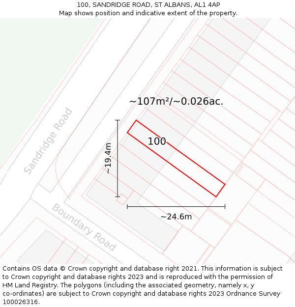 100, SANDRIDGE ROAD, ST ALBANS, AL1 4AP: Plot and title map