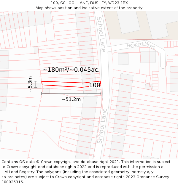 100, SCHOOL LANE, BUSHEY, WD23 1BX: Plot and title map