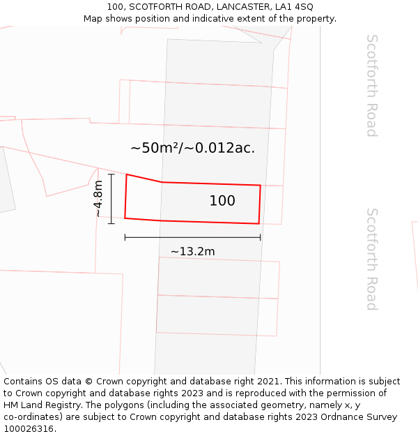 100, SCOTFORTH ROAD, LANCASTER, LA1 4SQ: Plot and title map