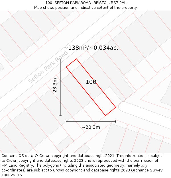 100, SEFTON PARK ROAD, BRISTOL, BS7 9AL: Plot and title map