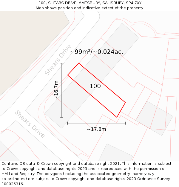 100, SHEARS DRIVE, AMESBURY, SALISBURY, SP4 7XY: Plot and title map