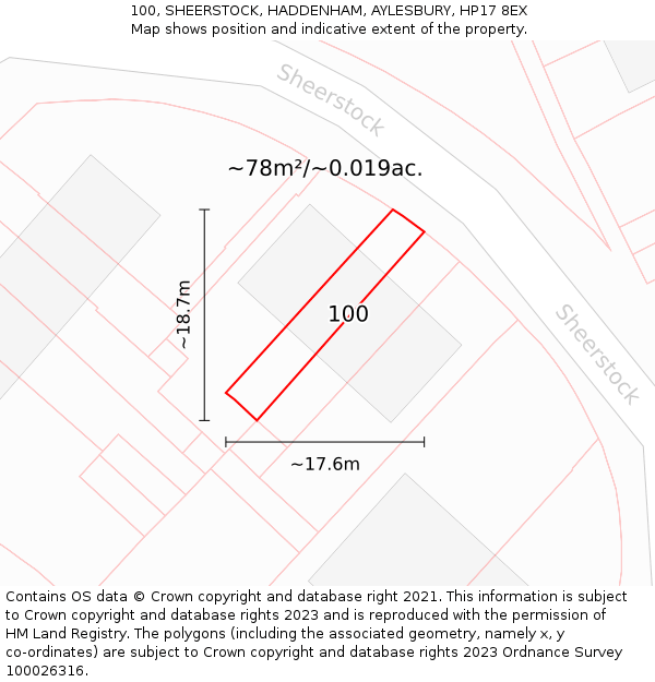 100, SHEERSTOCK, HADDENHAM, AYLESBURY, HP17 8EX: Plot and title map