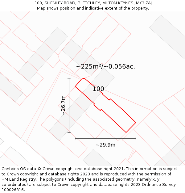 100, SHENLEY ROAD, BLETCHLEY, MILTON KEYNES, MK3 7AJ: Plot and title map