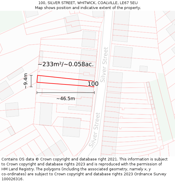 100, SILVER STREET, WHITWICK, COALVILLE, LE67 5EU: Plot and title map