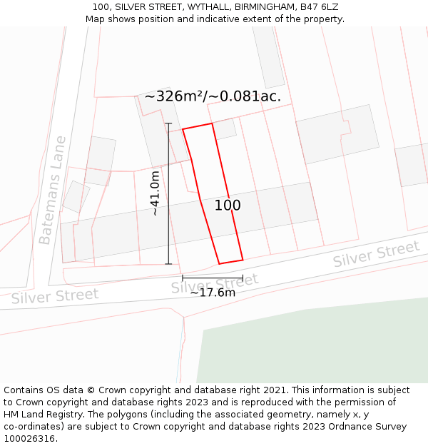 100, SILVER STREET, WYTHALL, BIRMINGHAM, B47 6LZ: Plot and title map