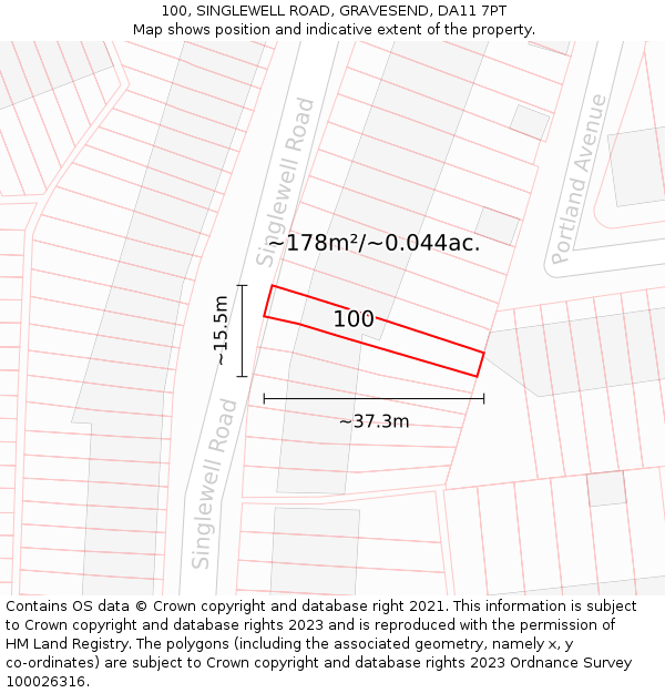 100, SINGLEWELL ROAD, GRAVESEND, DA11 7PT: Plot and title map
