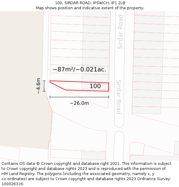 100, SIRDAR ROAD, IPSWICH, IP1 2LB: Plot and title map