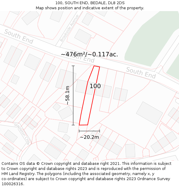 100, SOUTH END, BEDALE, DL8 2DS: Plot and title map