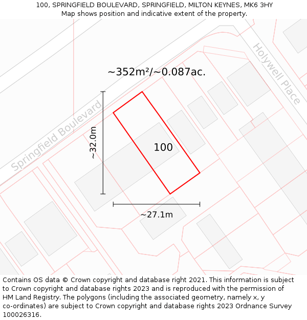100, SPRINGFIELD BOULEVARD, SPRINGFIELD, MILTON KEYNES, MK6 3HY: Plot and title map