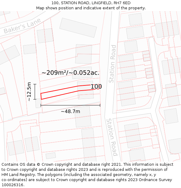 100, STATION ROAD, LINGFIELD, RH7 6ED: Plot and title map