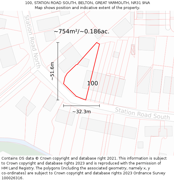100, STATION ROAD SOUTH, BELTON, GREAT YARMOUTH, NR31 9NA: Plot and title map