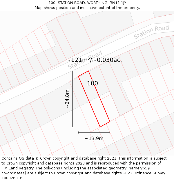 100, STATION ROAD, WORTHING, BN11 1JY: Plot and title map